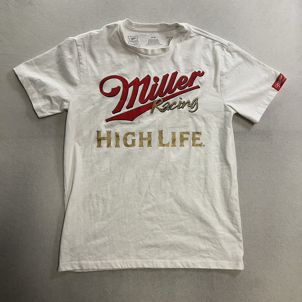 Miller High Life Racing Graphic T-Shirt Beer Race Car Adult Medium Embroidered